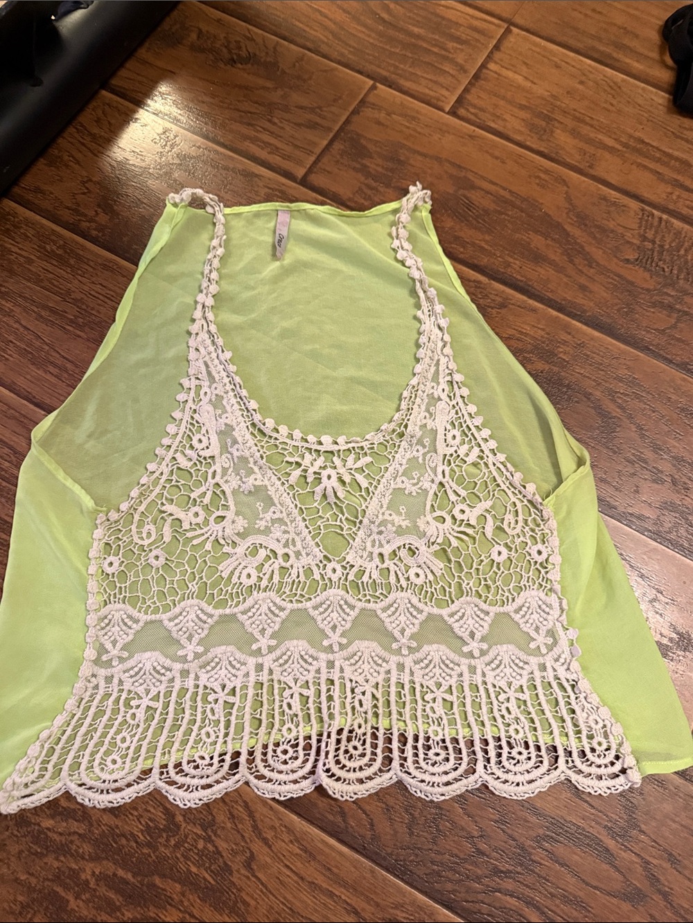 Lace-Front Neon Green Women's crop Tank Top